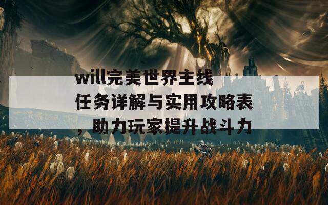 will完美世界主线任务详解与实用攻略表，助力玩家提升战斗力